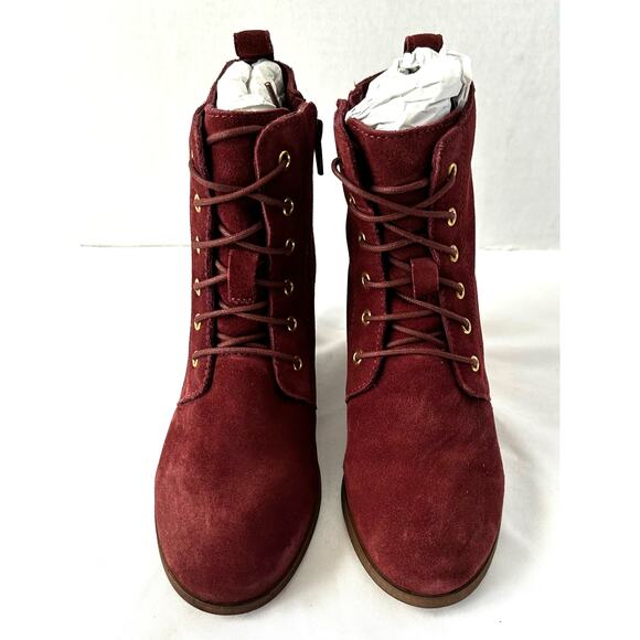 Diba Blake Suede Booties Burgundy Ankle Boot Lace Up Wedges Size 7.5 NWOB - Picture 2 of 5